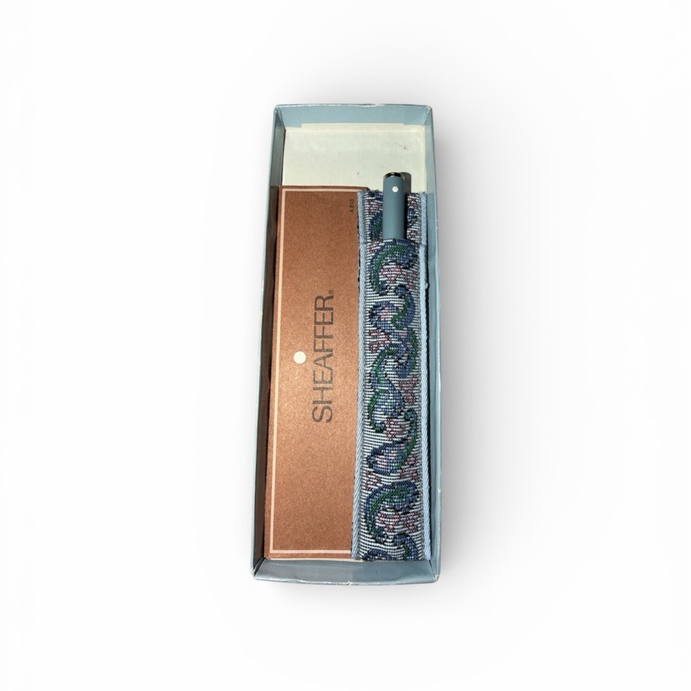 NEW Vintage French Blue Gold SHEAFFER ballpoint ink pen & paisley tapestry case - Picture 2 of 6